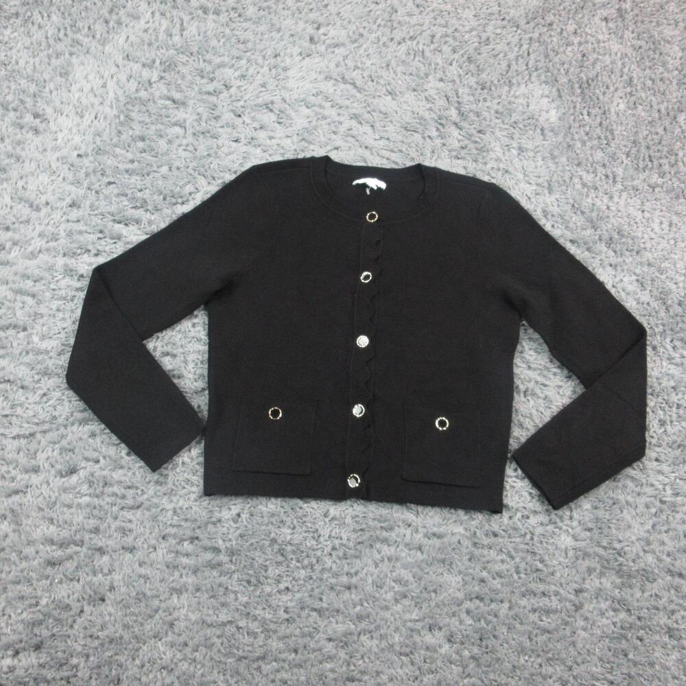 41 Hawthorn Cardigan Sweater Womens Small Black Button Front Pockets Crew Neck